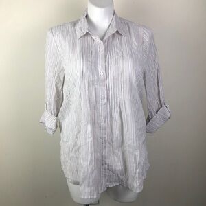 Chico's Mae Long Sleeve Button Down Crinkle Lurex New Khaki